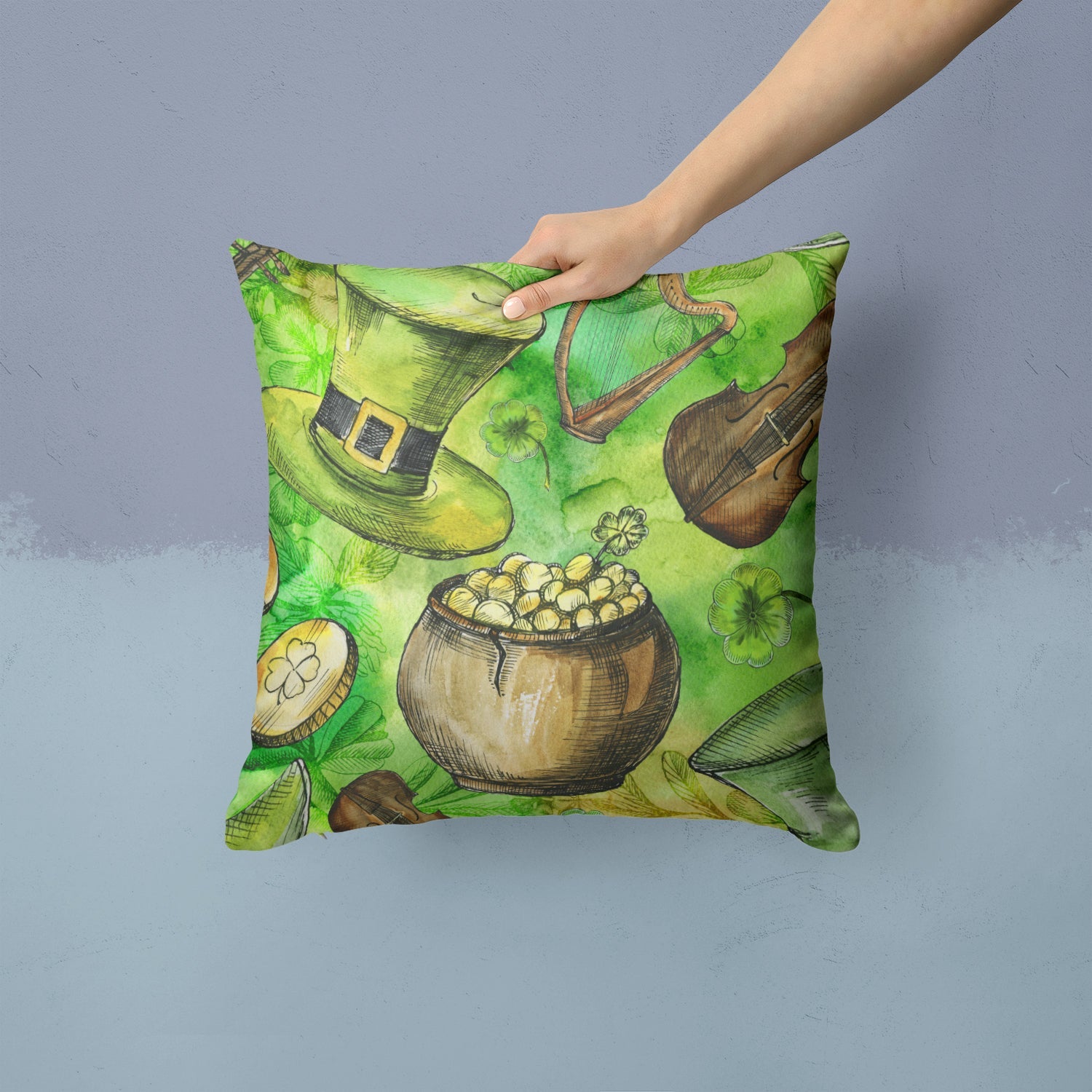 Luck of the Irish Decorative Throw Pillow 14x14 Indoor Outdoor Accent Cushion, Fabric Cover with Insert for Sofa, Bed, Porch & Living Room