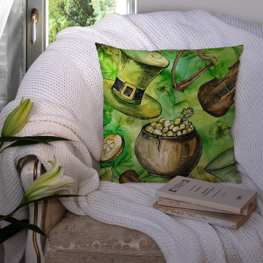 Luck of the Irish Decorative Throw Pillow 14x14 Indoor Outdoor Accent Cushion, Fabric Cover with Insert for Sofa, Bed, Porch & Living Room