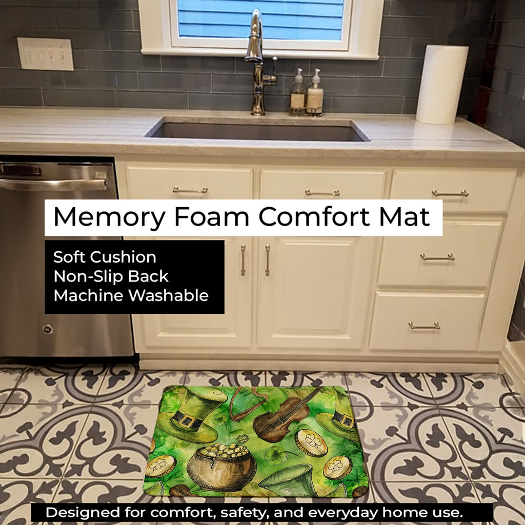 Luck of the Irish Memory Foam Kitchen Mat Machine Washable Anti-Fatigue Cushion Comfort Bath or Kitchen Rug