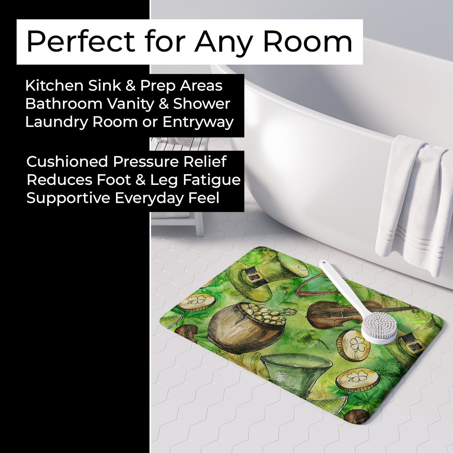 Luck of the Irish Memory Foam Kitchen Mat Machine Washable Anti-Fatigue Cushion Comfort Bath or Kitchen Rug
