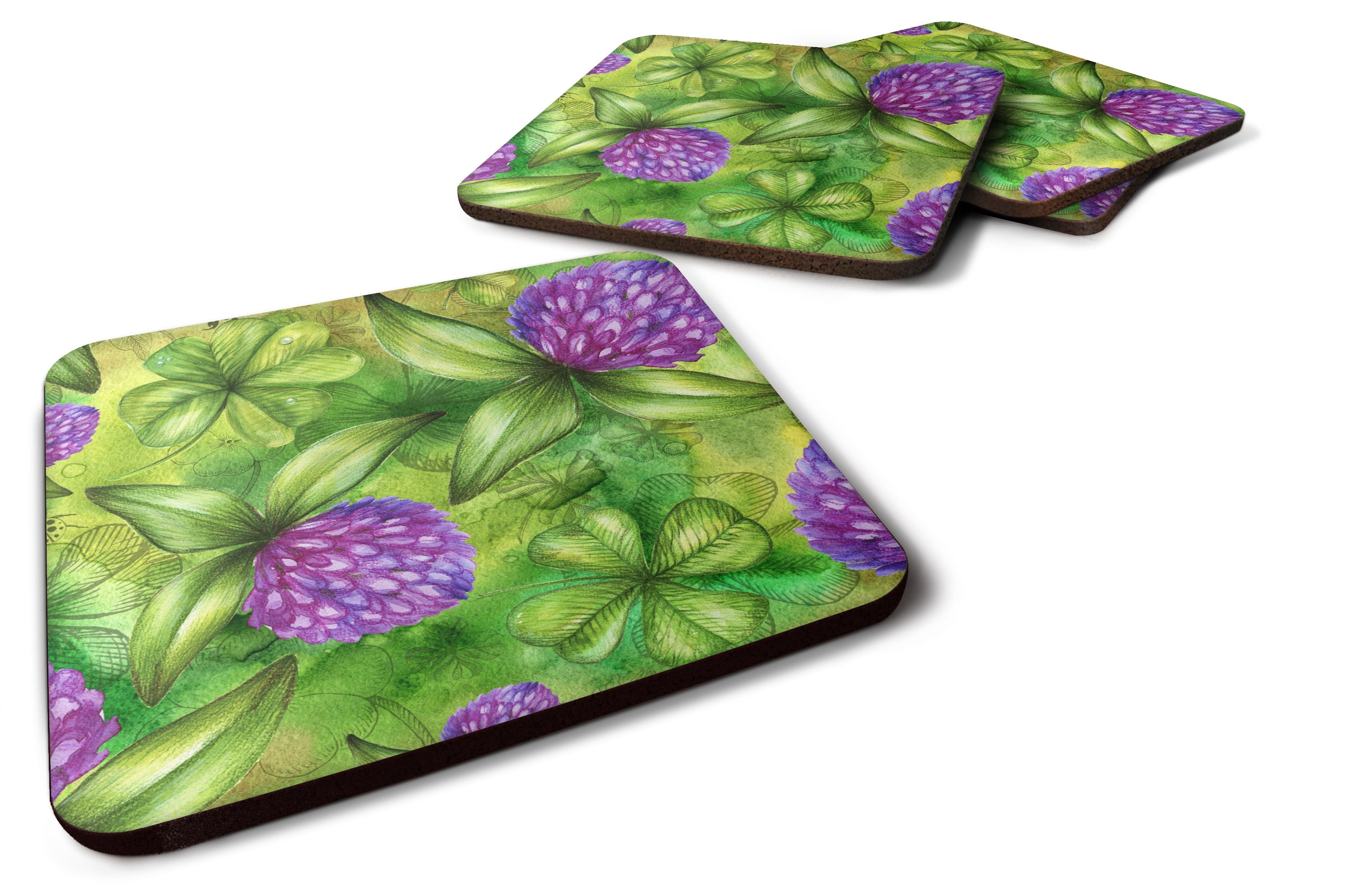 Shamrocks in Bloom Foam Coasters Set of 4 Cup Coasters for Indoor Outdoor, Tabletop Protection, Anti Slip, Mouse pad Material