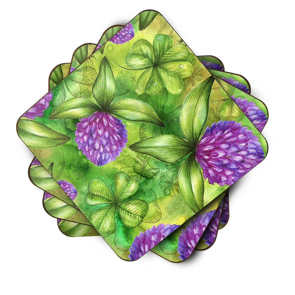 Shamrocks in Bloom Foam Coasters Set of 4 Cup Coasters for Indoor Outdoor, Tabletop Protection, Anti Slip, Mouse pad Material