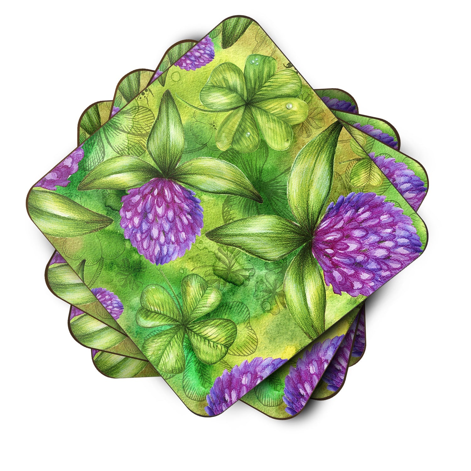 Shamrocks in Bloom Foam Coasters Set of 4 Cup Coasters for Indoor Outdoor, Tabletop Protection, Anti Slip, Mouse pad Material