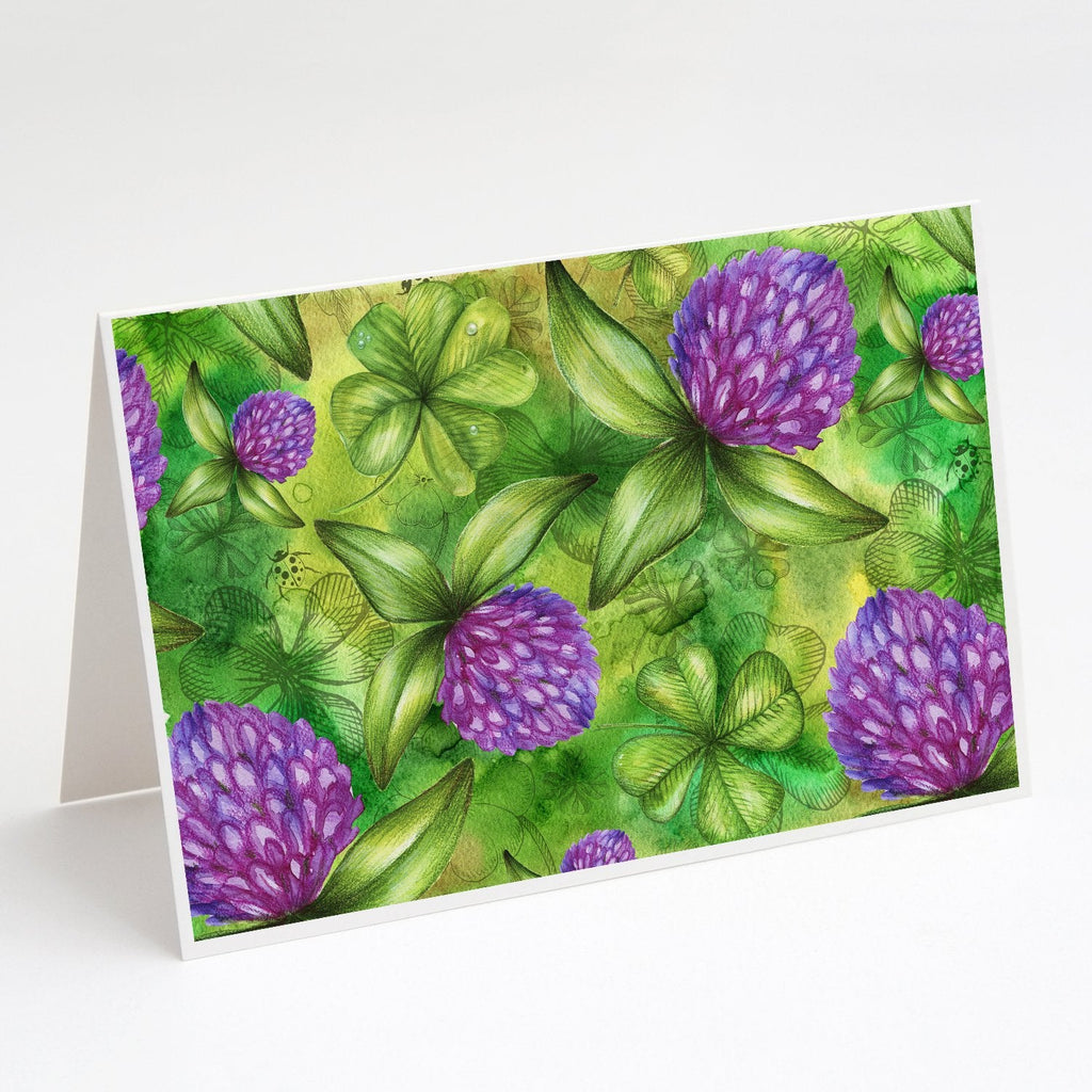 Shamrocks in Bloom Greeting Cards Pack of 8 Blank Cards with Envelopes Whimsical A7 Size 5x7