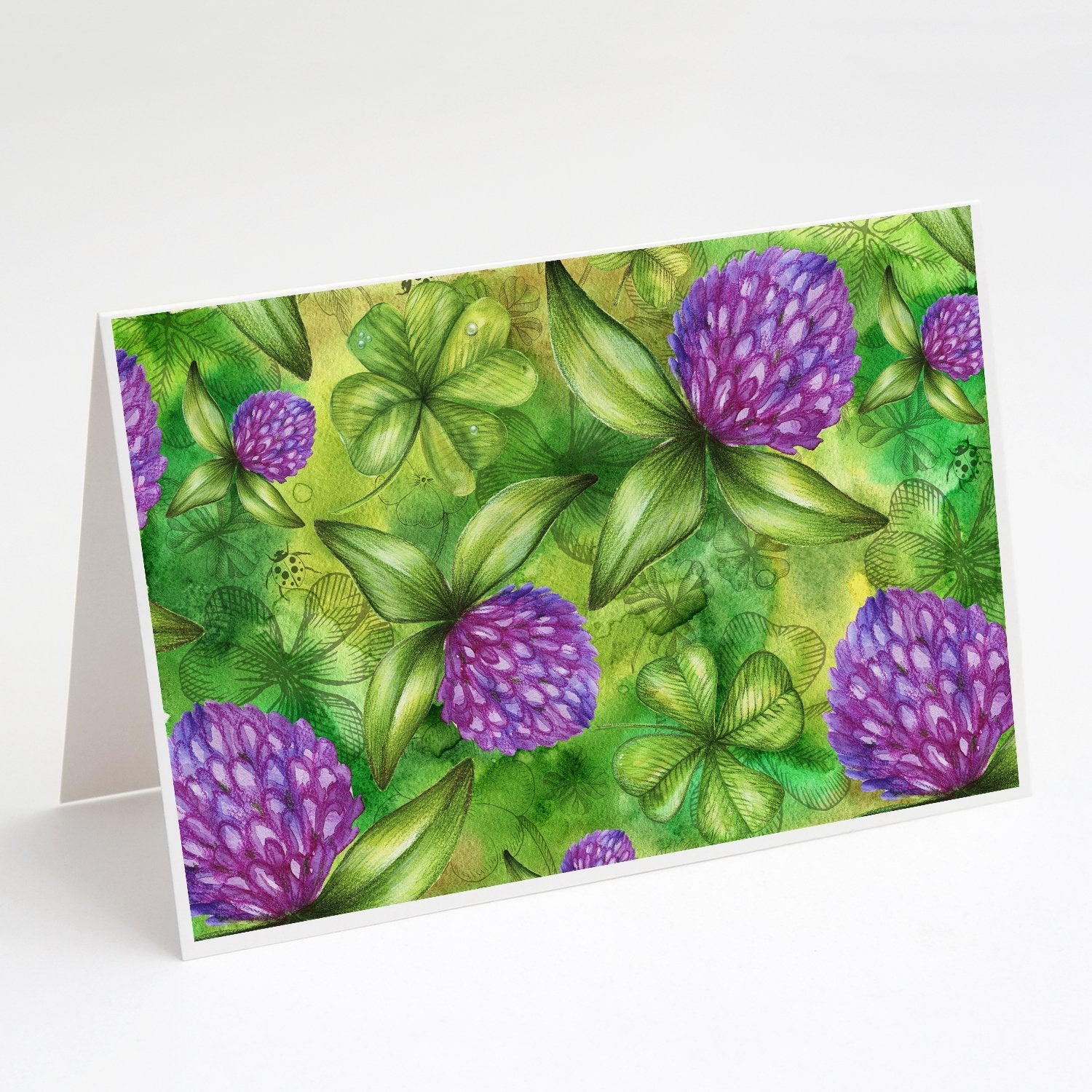 Shamrocks in Bloom Greeting Cards Pack of 8 Blank Cards with Envelopes Whimsical A7 Size 5x7