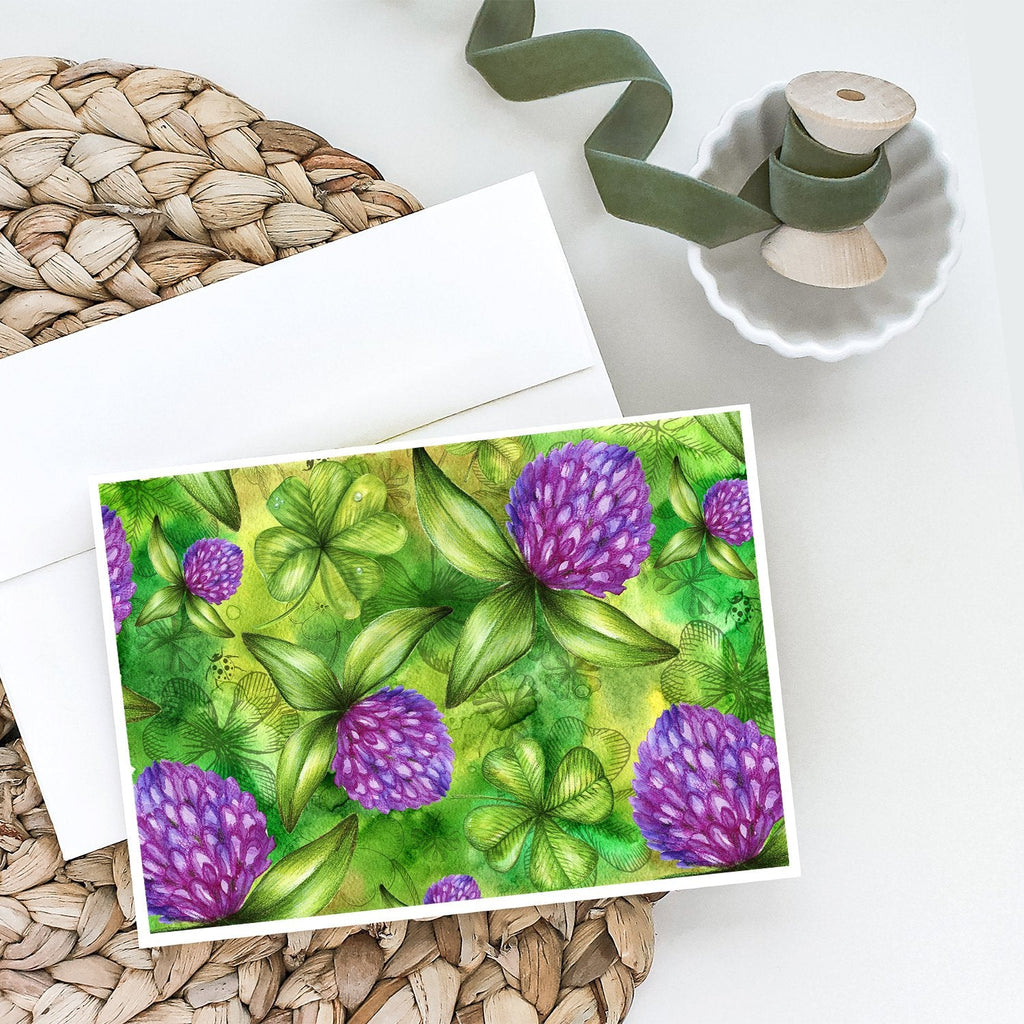 Shamrocks in Bloom Greeting Cards Pack of 8 Blank Cards with Envelopes Whimsical A7 Size 5x7