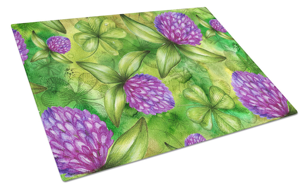 Shamrocks in Bloom Cutting Board Tempered Glass Kitchen Cutting Surface, Heat Resistant Chopping, Non-Slip Feet, Food Prep & Serving
