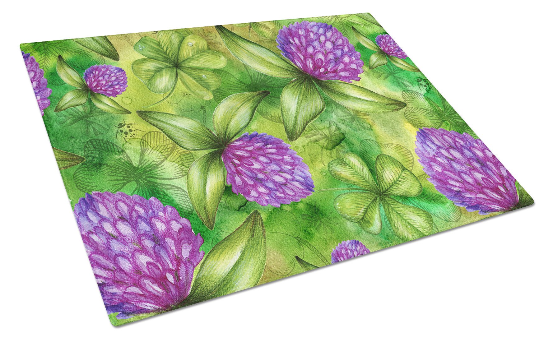Shamrocks in Bloom Cutting Board Tempered Glass Kitchen Cutting Surface, Heat Resistant Chopping, Non-Slip Feet, Food Prep & Serving