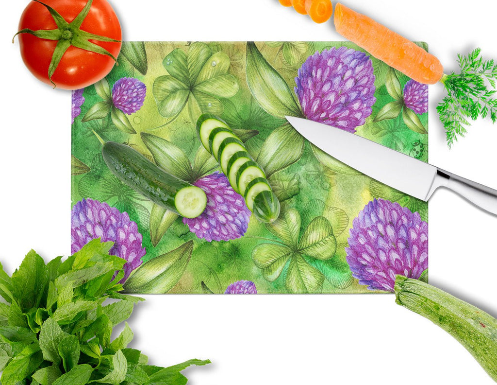 Shamrocks in Bloom Cutting Board Tempered Glass Kitchen Cutting Surface, Heat Resistant Chopping, Non-Slip Feet, Food Prep & Serving