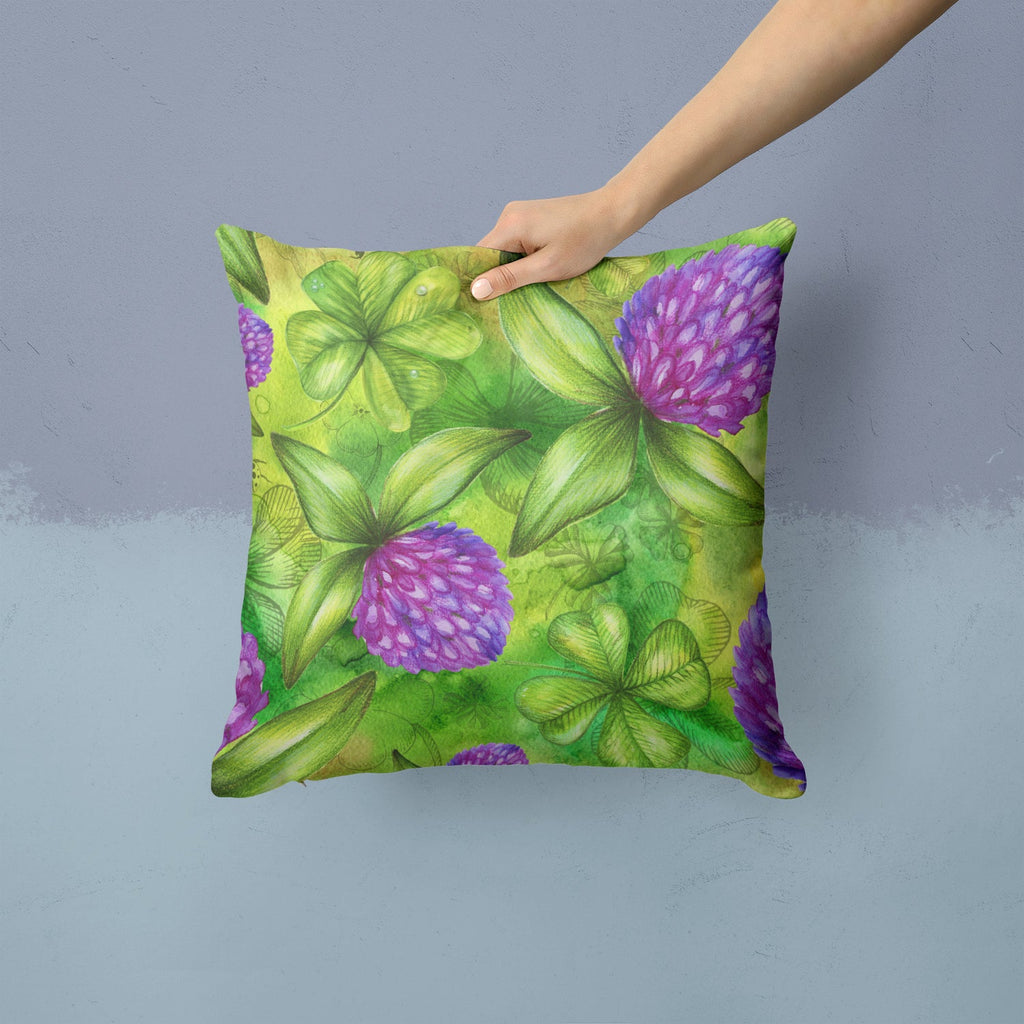 Shamrocks in Bloom Decorative Throw Pillow 14x14 Indoor Outdoor Accent Cushion, Fabric Cover with Insert for Sofa, Bed, Porch & Living Room