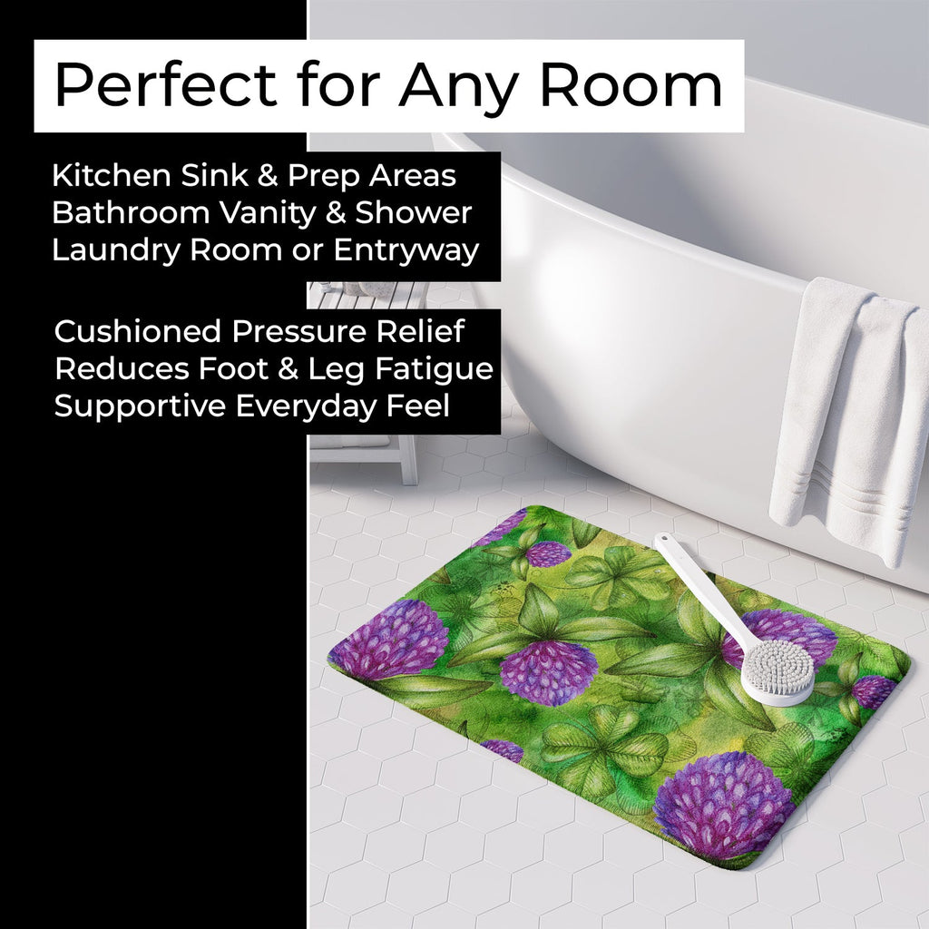 Shamrocks in Bloom Memory Foam Kitchen Mat Machine Washable Anti-Fatigue Cushion Comfort Bath or Kitchen Rug