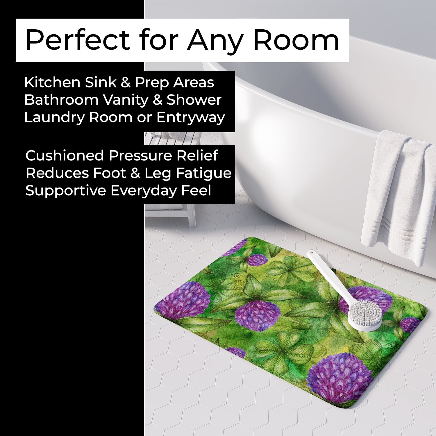 Shamrocks in Bloom Memory Foam Kitchen Mat Machine Washable Anti-Fatigue Cushion Comfort Bath or Kitchen Rug