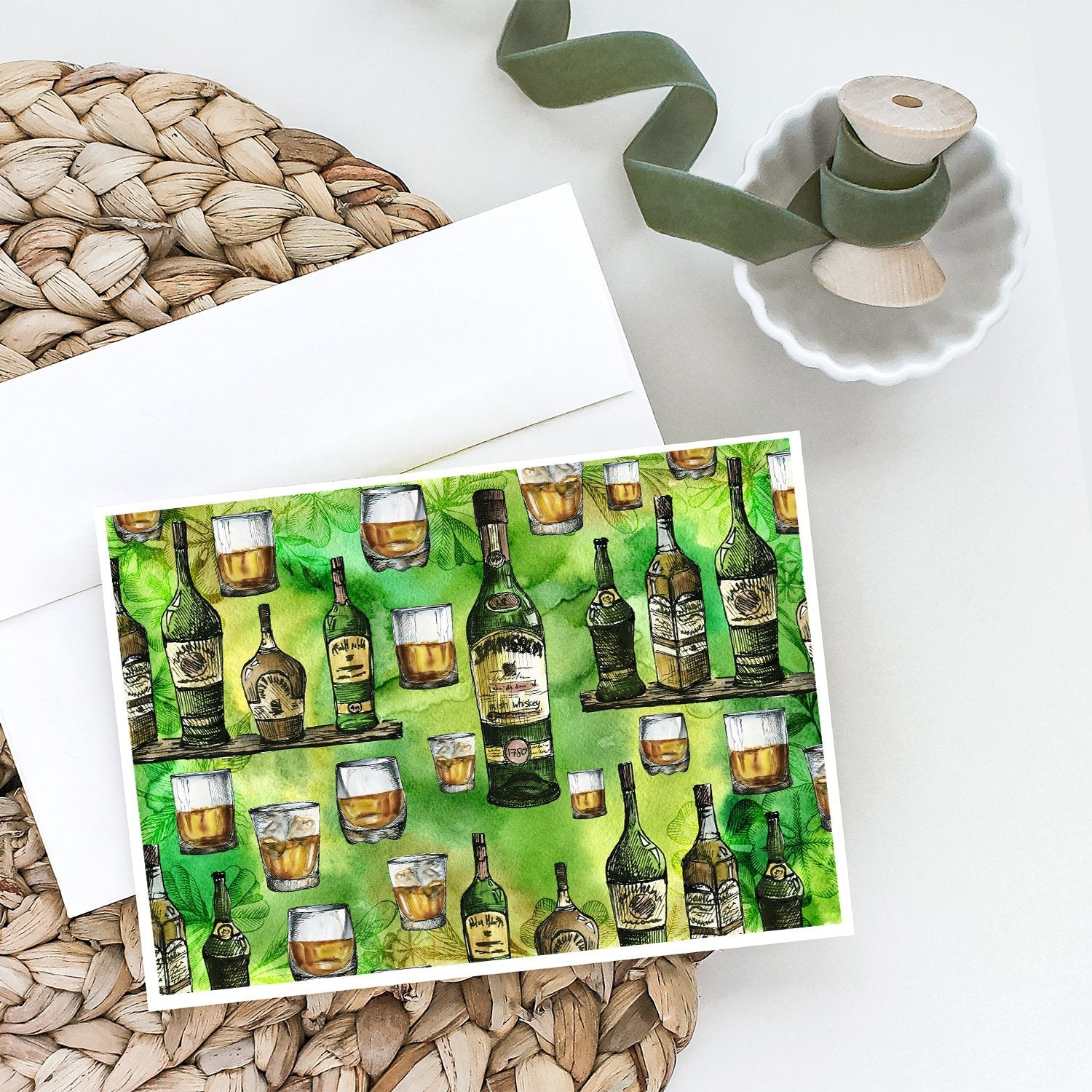 Irish Whiskey Greeting Cards Pack of 8 Blank Cards with Envelopes Whimsical A7 Size 5x7