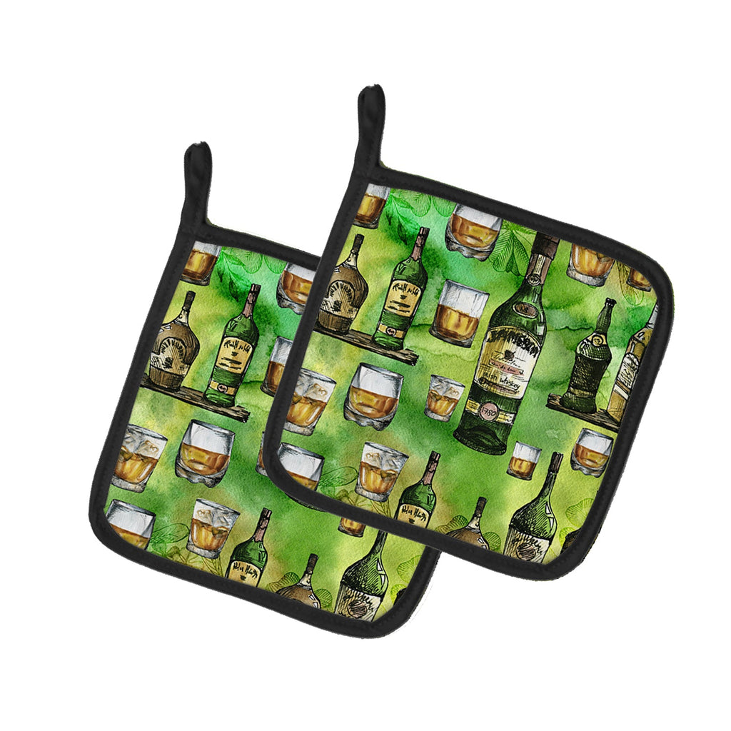 Irish Whiskey Pot Holder Set of 2 Heat Resistant Quilted Hot Pads 7.5 x 7.5 Inch, Insulated Kitchen Trivets for Cooking & Baking