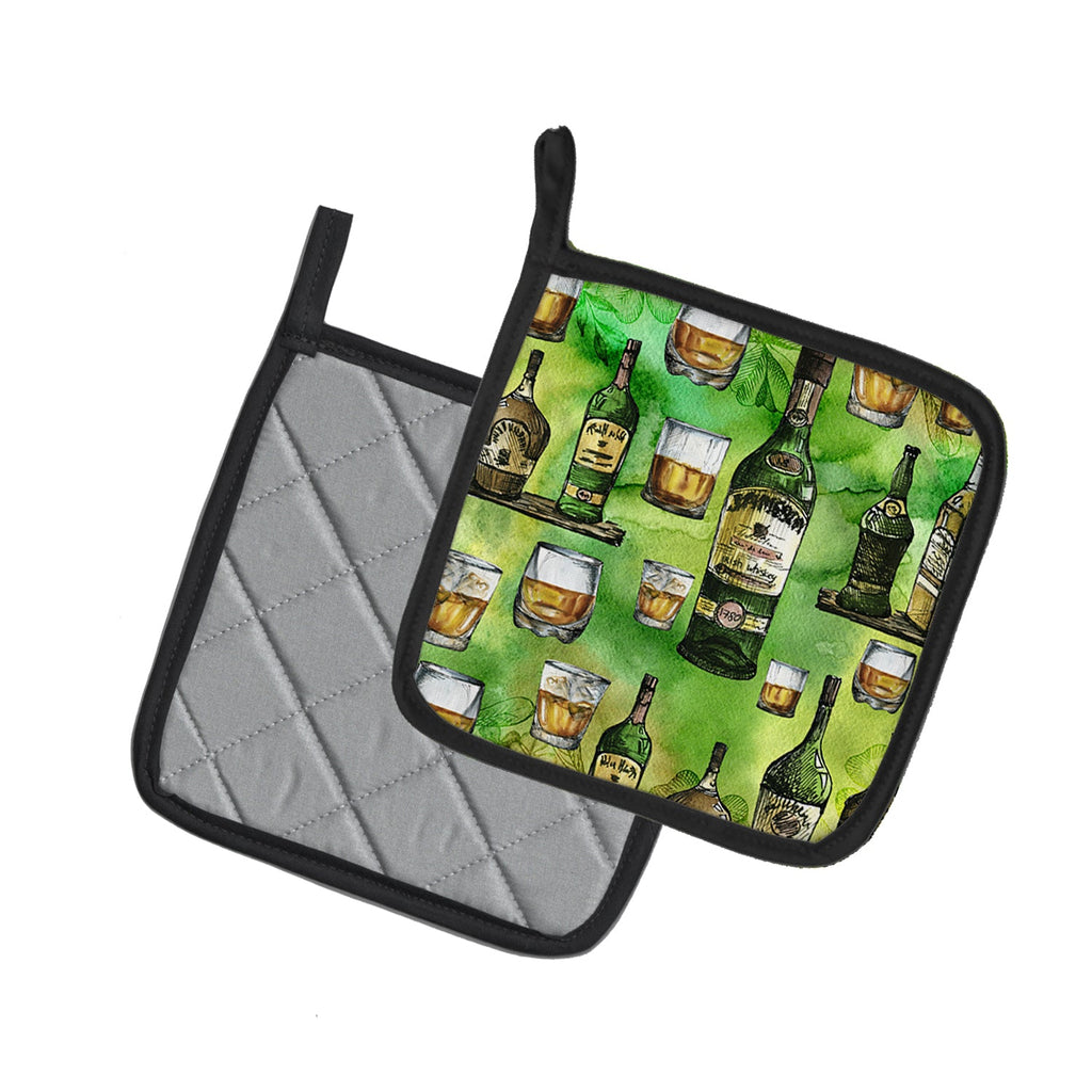 Irish Whiskey Pot Holder Set of 2 Heat Resistant Quilted Hot Pads 7.5 x 7.5 Inch, Insulated Kitchen Trivets for Cooking & Baking
