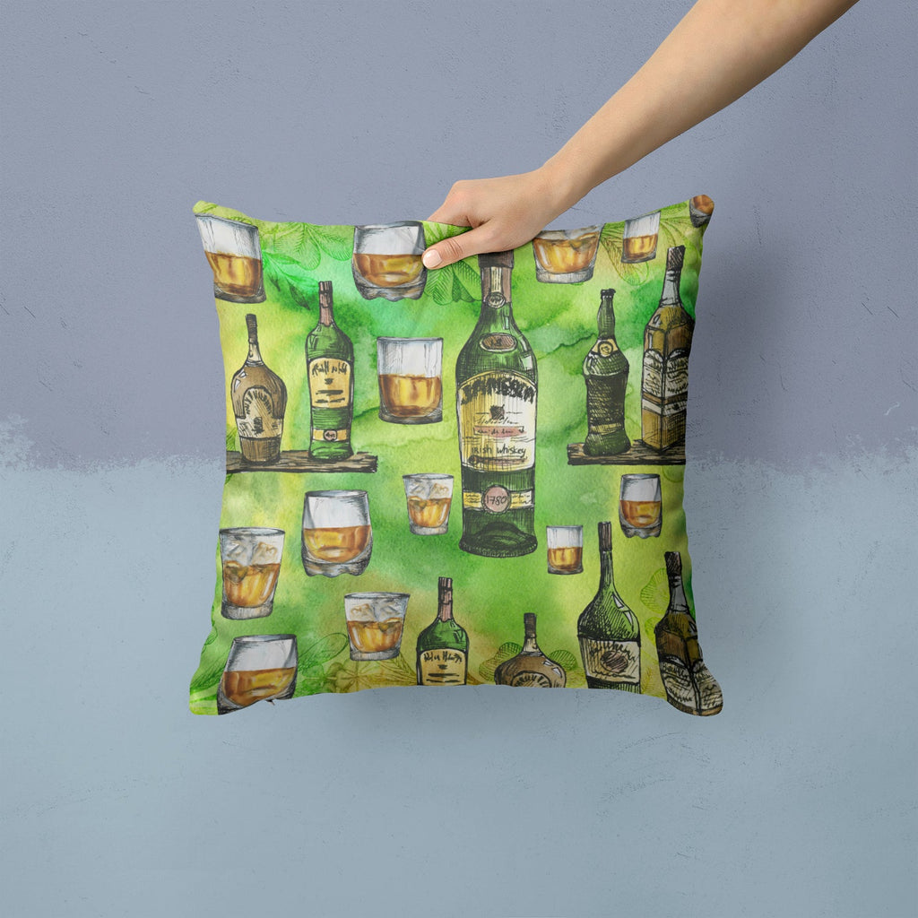 Irish Whiskey Decorative Throw Pillow 14x14 Indoor Outdoor Accent Cushion, Fabric Cover with Insert for Sofa, Bed, Porch & Living Room