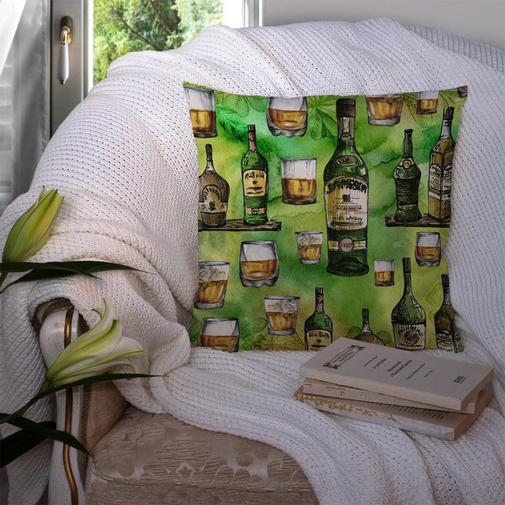 Irish Whiskey Decorative Throw Pillow 14x14 Indoor Outdoor Accent Cushion, Fabric Cover with Insert for Sofa, Bed, Porch & Living Room