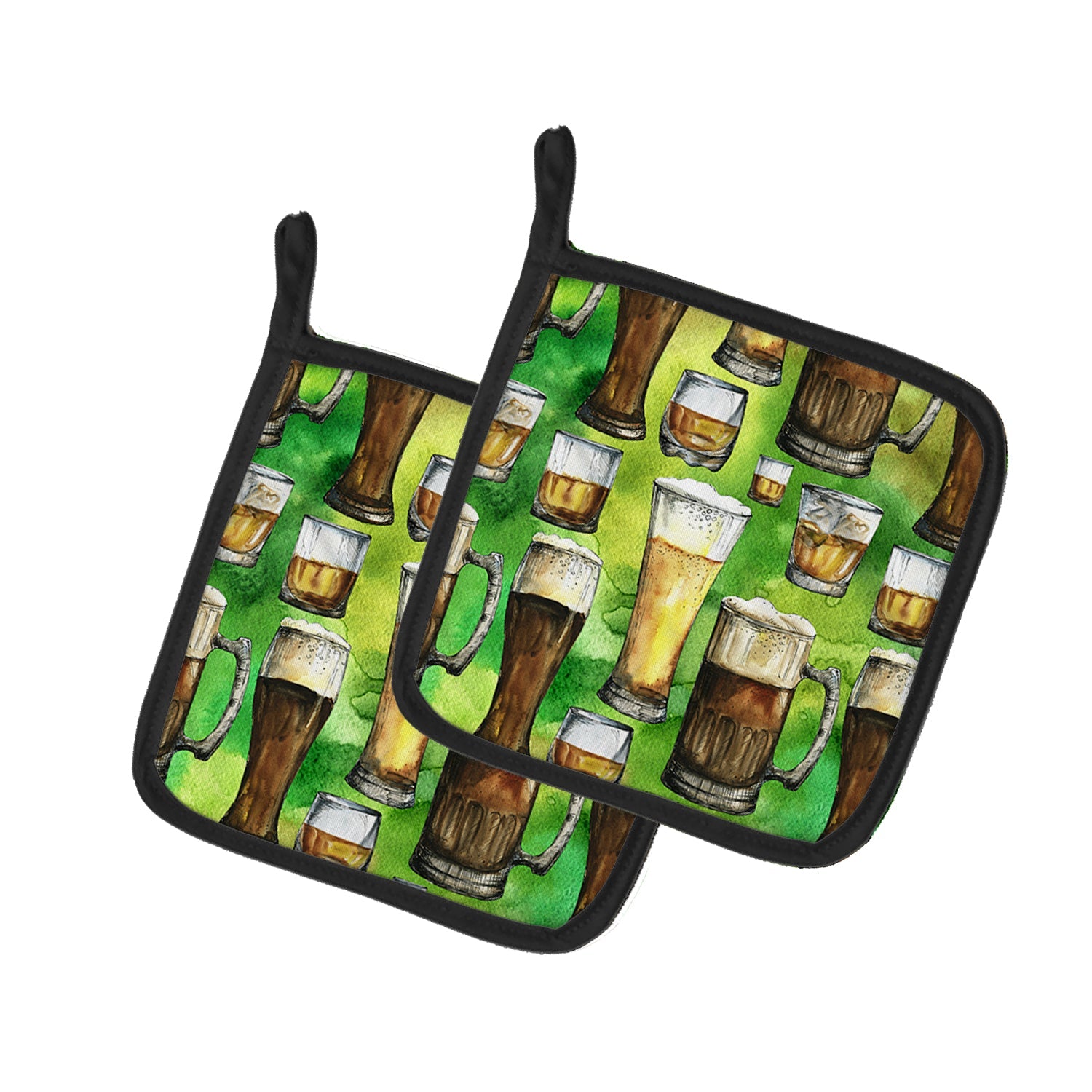 Irish Beers Pot Holder Set of 2 Heat Resistant Quilted Hot Pads 7.5 x 7.5 Inch, Insulated Kitchen Trivets for Cooking & Baking