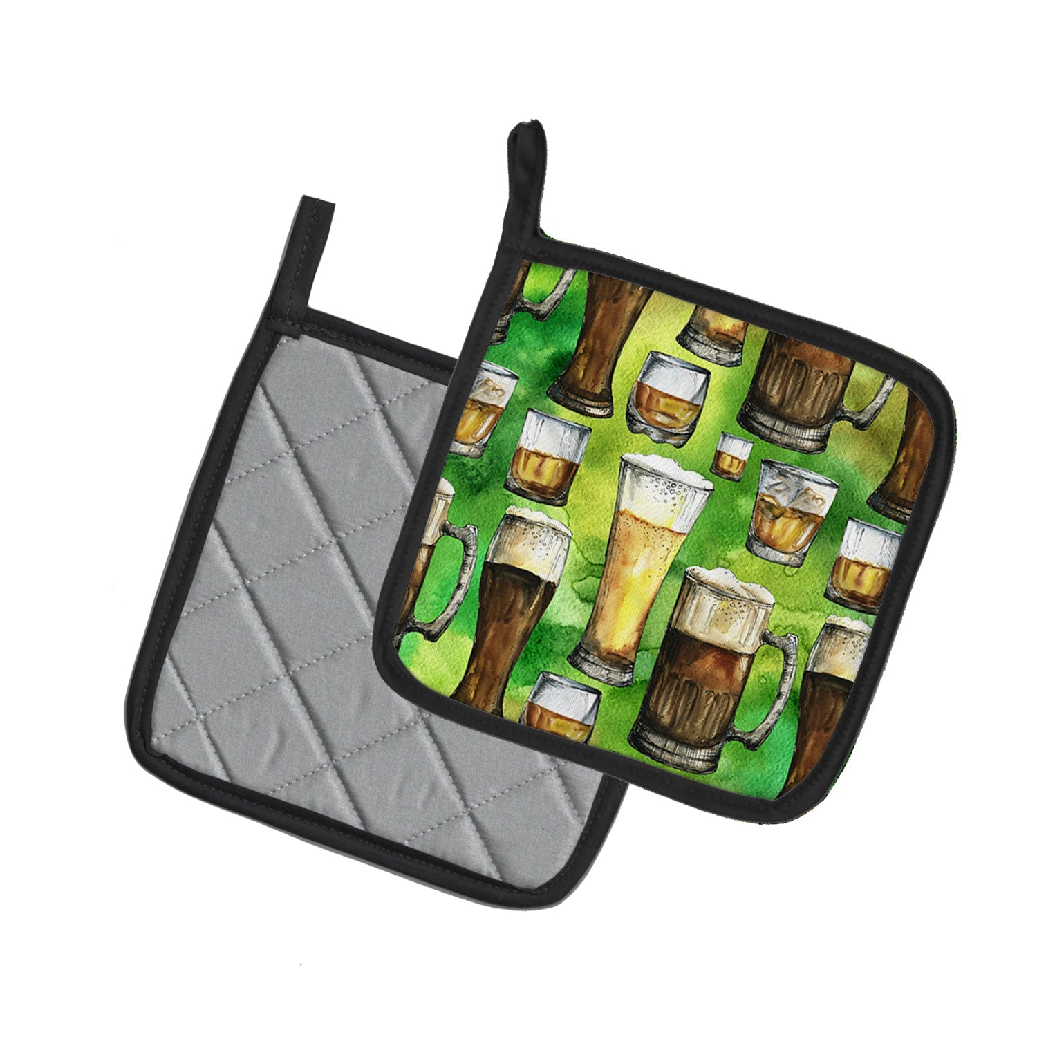 Irish Beers Pot Holder Set of 2 Heat Resistant Quilted Hot Pads 7.5 x 7.5 Inch, Insulated Kitchen Trivets for Cooking & Baking