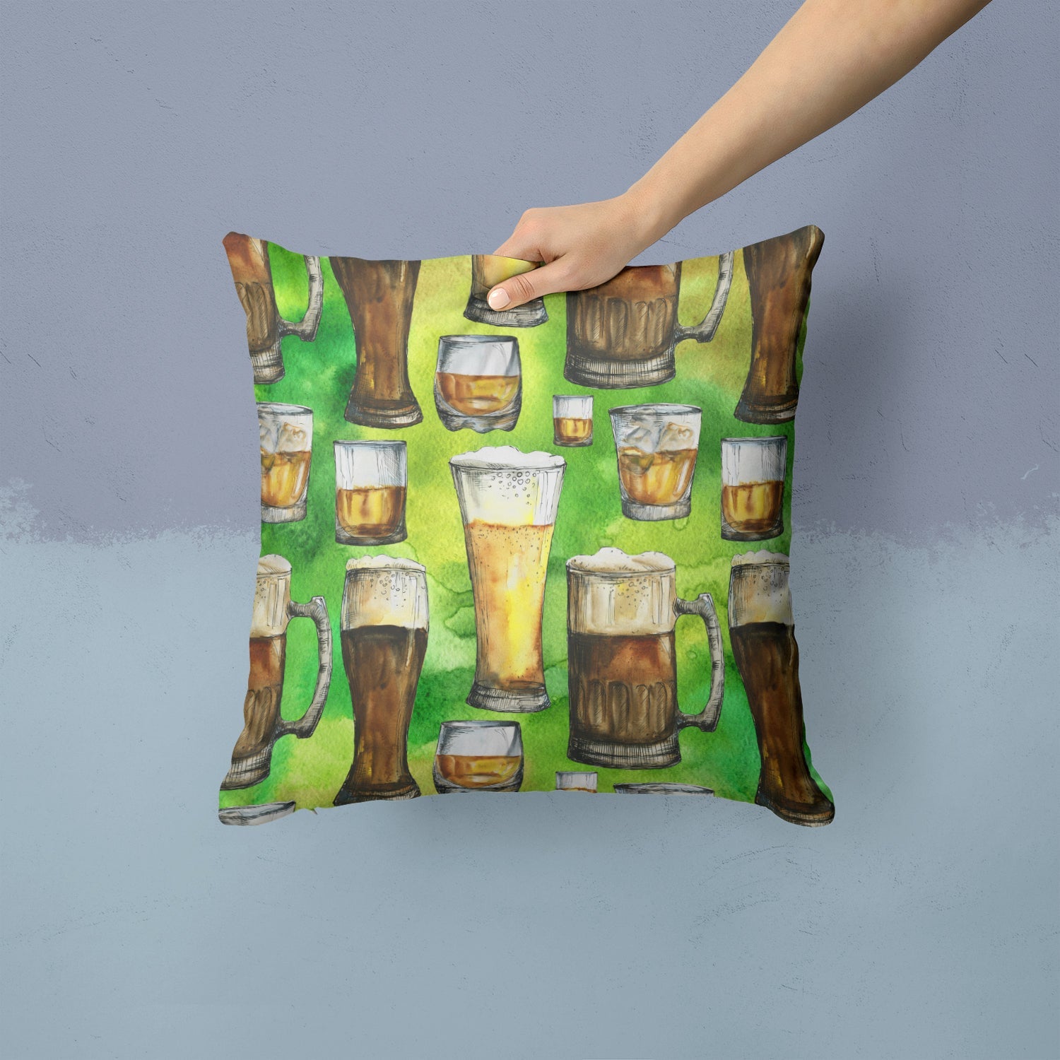 Irish Beers Decorative Throw Pillow 14x14 Indoor Outdoor Accent Cushion, Fabric Cover with Insert for Sofa, Bed, Porch & Living Room