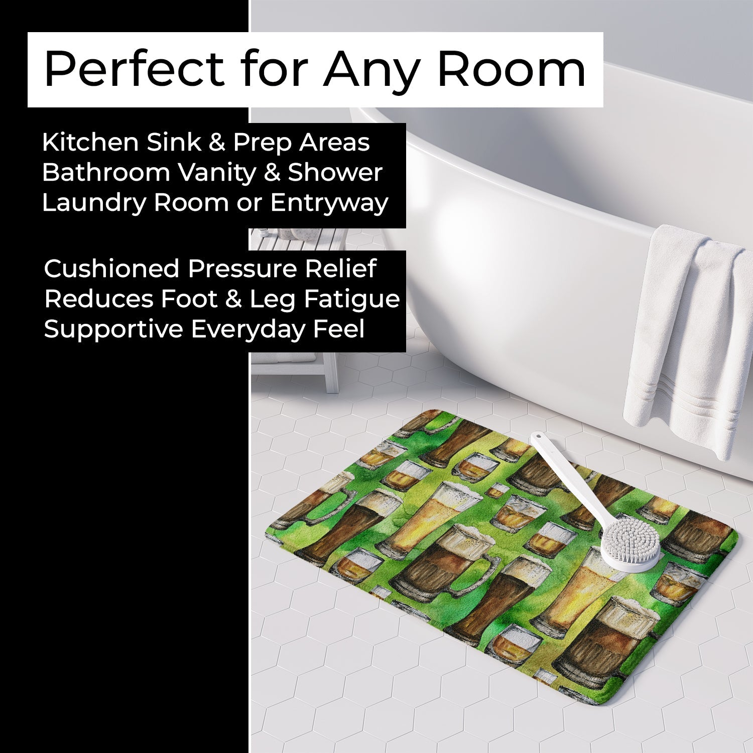 Irish Beers Memory Foam Kitchen Mat Machine Washable Anti-Fatigue Cushion Comfort Bath or Kitchen Rug