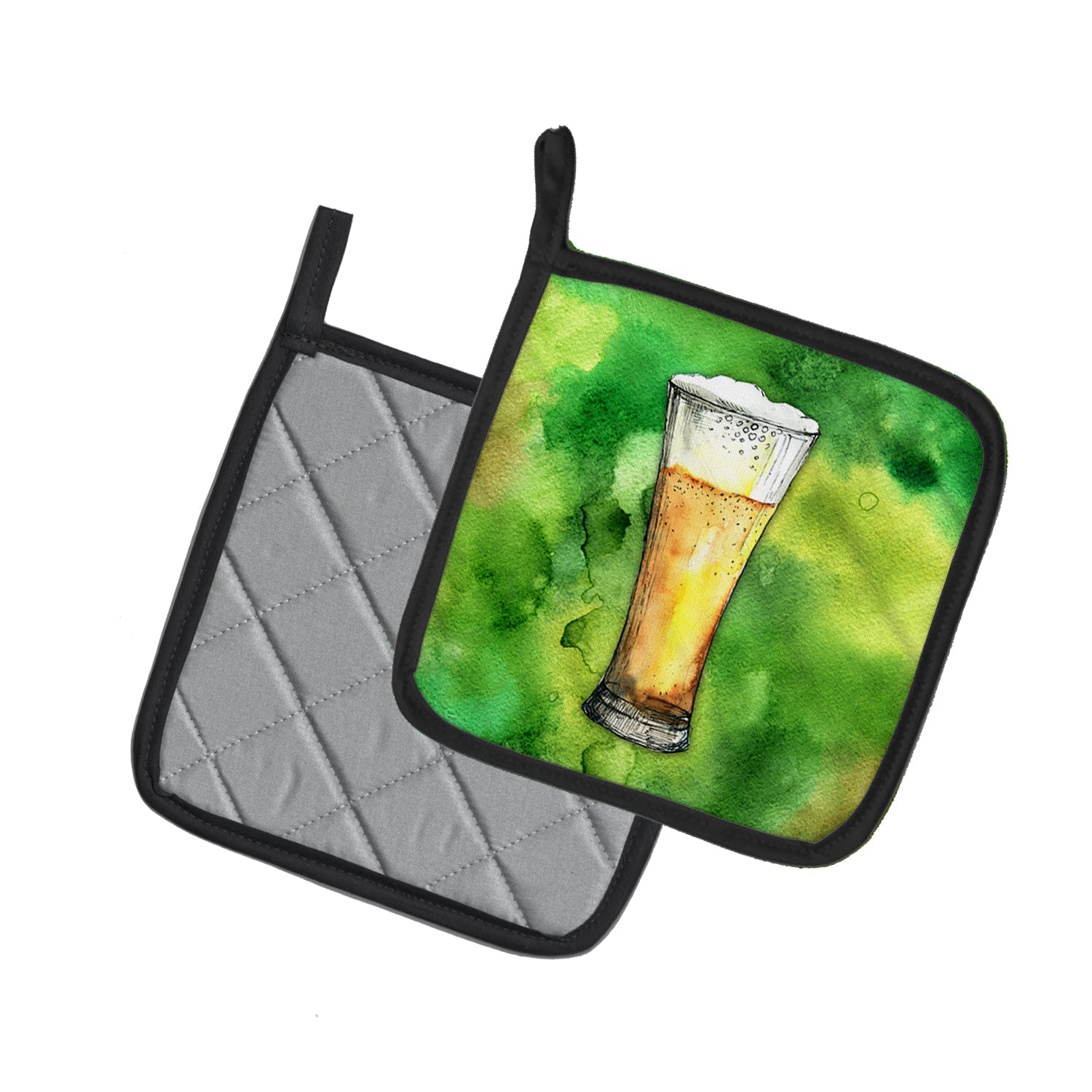 Irish Beer Tall Pot Holder Set of 2 Heat Resistant Quilted Hot Pads 7.5 x 7.5 Inch, Insulated Kitchen Trivets for Cooking & Baking