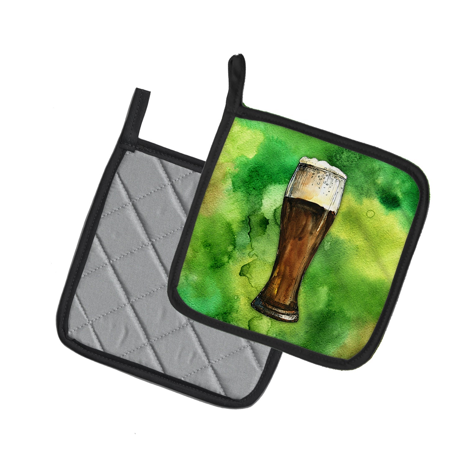 Irish Beer Dark Pot Holder Set of 2 Heat Resistant Quilted Hot Pads 7.5 x 7.5 Inch, Insulated Kitchen Trivets for Cooking & Baking