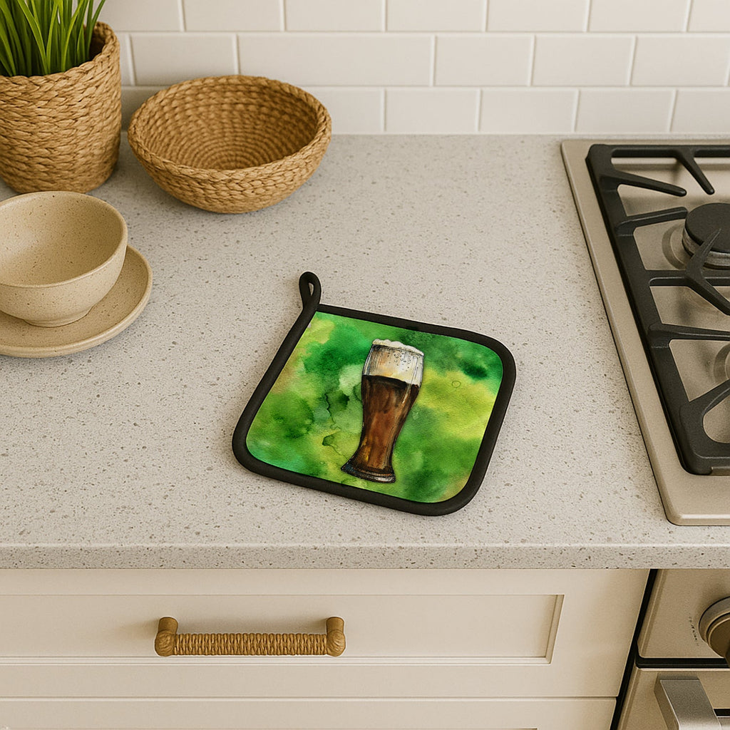 Irish Beer Dark Pot Holder Set of 2 Heat Resistant Quilted Hot Pads 7.5 x 7.5 Inch, Insulated Kitchen Trivets for Cooking & Baking