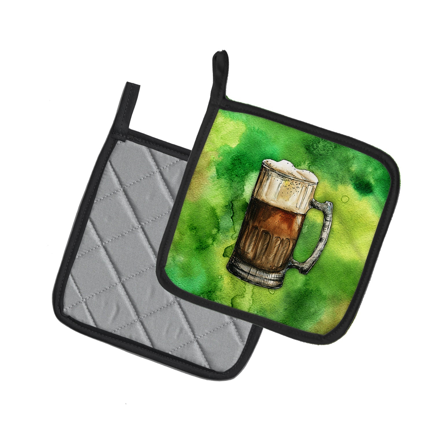 Irish Beer Mug Pot Holder Set of 2 Heat Resistant Quilted Hot Pads 7.5 x 7.5 Inch, Insulated Kitchen Trivets for Cooking & Baking