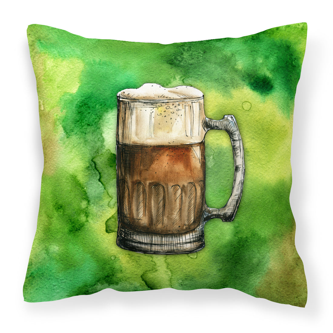Irish Beer Mug Decorative Throw Pillow 14x14 Indoor Outdoor Accent Cushion, Fabric Cover with Insert for Sofa, Bed, Porch & Living Room