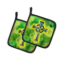 Irish Celtic Cross Pot Holder Set of 2 Heat Resistant Quilted Hot Pads 7.5 x 7.5 Inch, Insulated Kitchen Trivets for Cooking & Baking