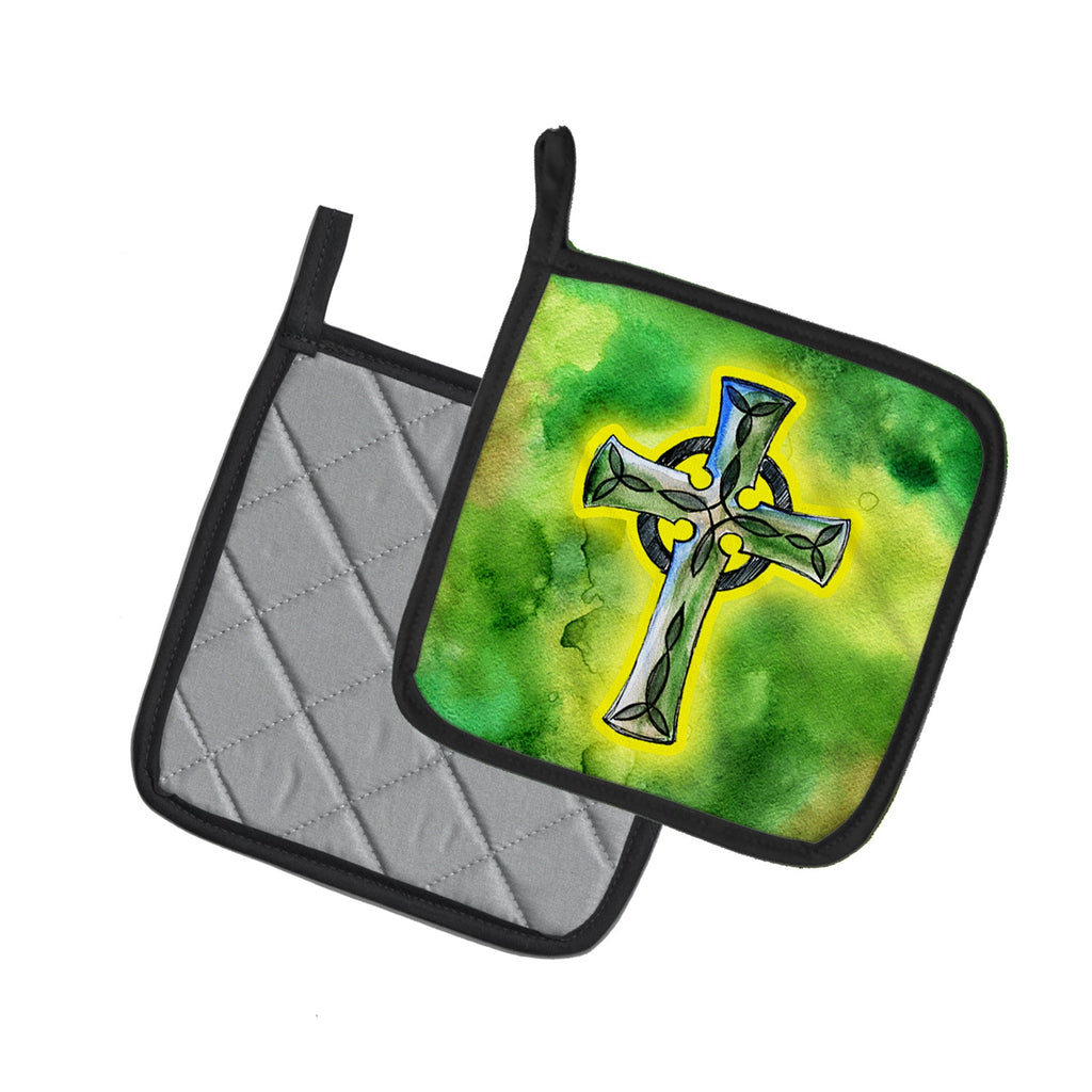 Irish Celtic Cross Pot Holder Set of 2 Heat Resistant Quilted Hot Pads 7.5 x 7.5 Inch, Insulated Kitchen Trivets for Cooking & Baking