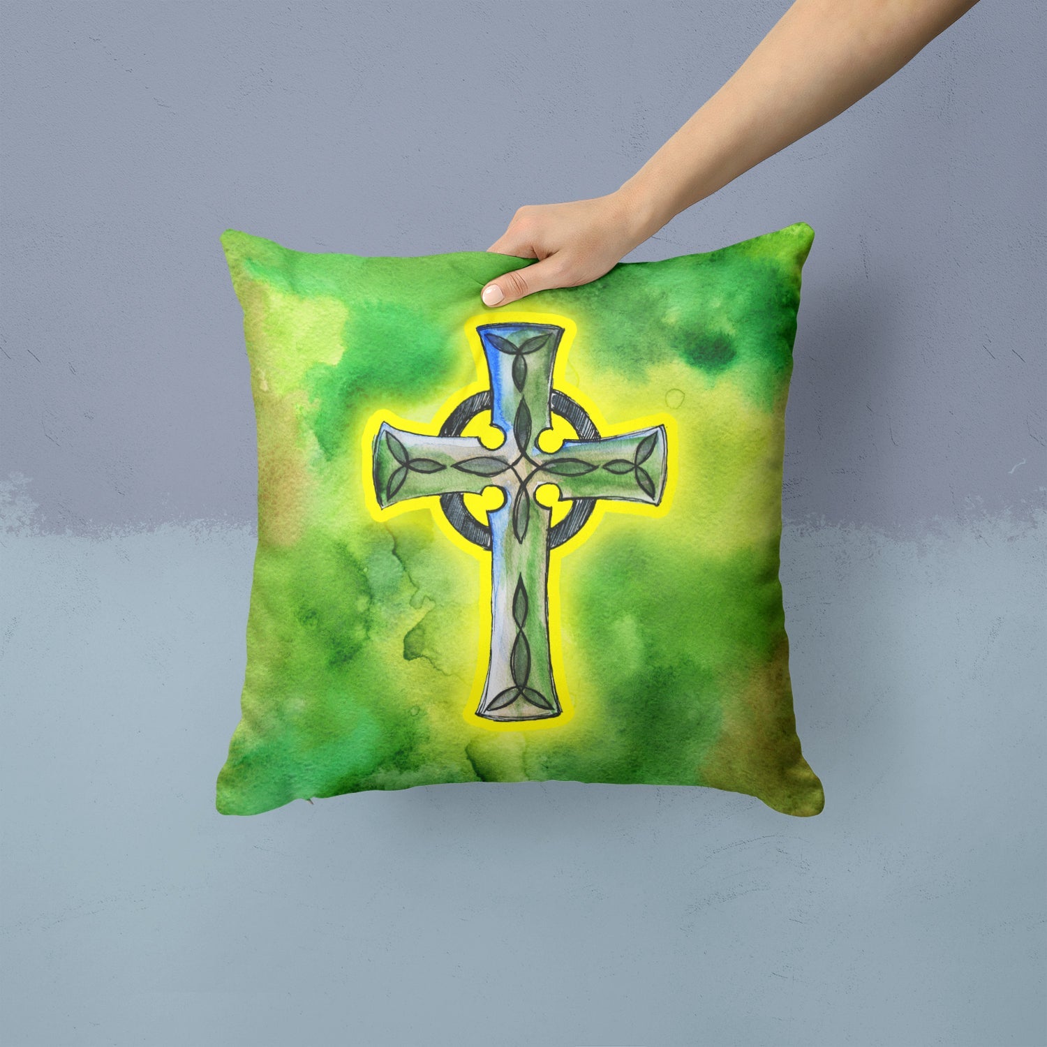Irish Celtic Cross Decorative Throw Pillow 14x14 Indoor Outdoor Accent Cushion, Fabric Cover with Insert for Sofa, Bed, Porch & Living Room