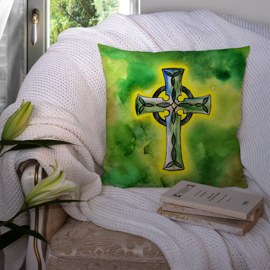 Irish Celtic Cross Decorative Throw Pillow 14x14 Indoor Outdoor Accent Cushion, Fabric Cover with Insert for Sofa, Bed, Porch & Living Room