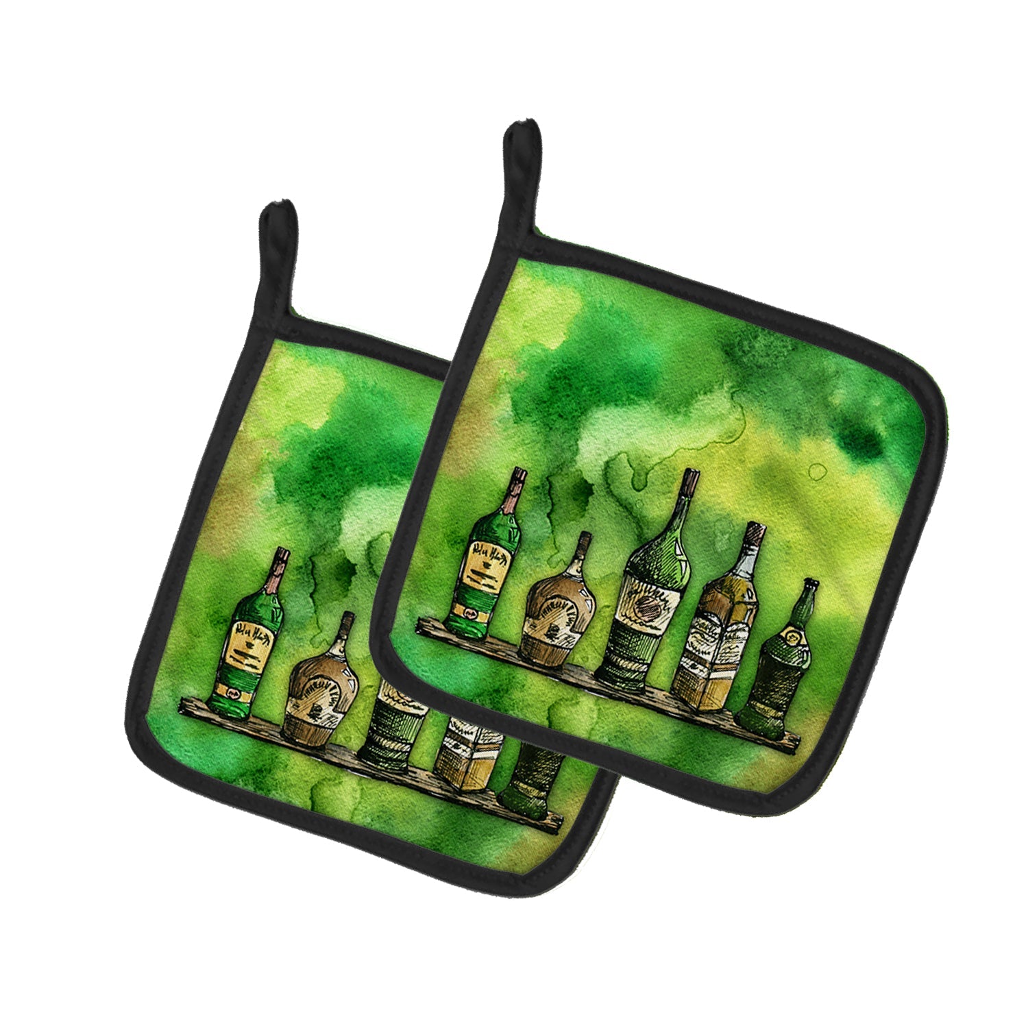 Irish Whiskey Bottle Pot Holder Set of 2 Heat Resistant Quilted Hot Pads 7.5 x 7.5 Inch, Insulated Kitchen Trivets for Cooking & Baking