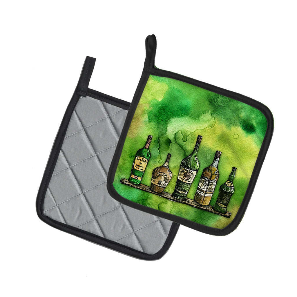 Irish Whiskey Bottle Pot Holder Set of 2 Heat Resistant Quilted Hot Pads 7.5 x 7.5 Inch, Insulated Kitchen Trivets for Cooking & Baking