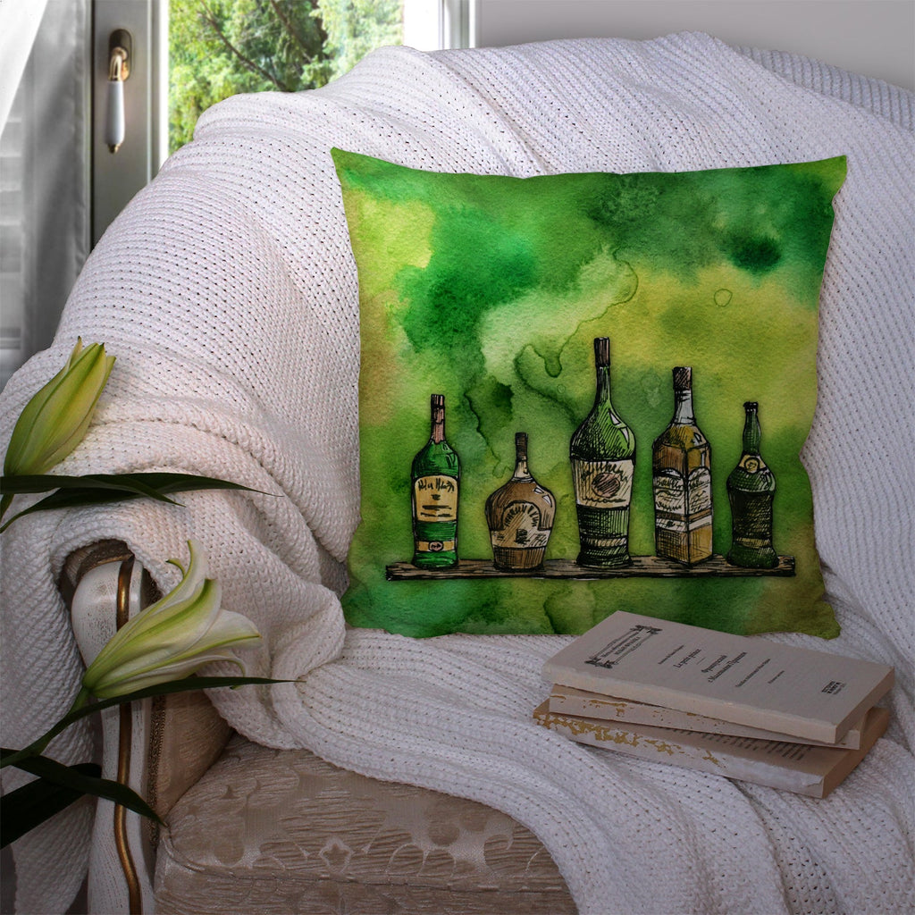 Irish Whiskey Bottle Decorative Throw Pillow 14x14 Indoor Outdoor Accent Cushion, Fabric Cover with Insert for Sofa, Bed, Porch & Living Room