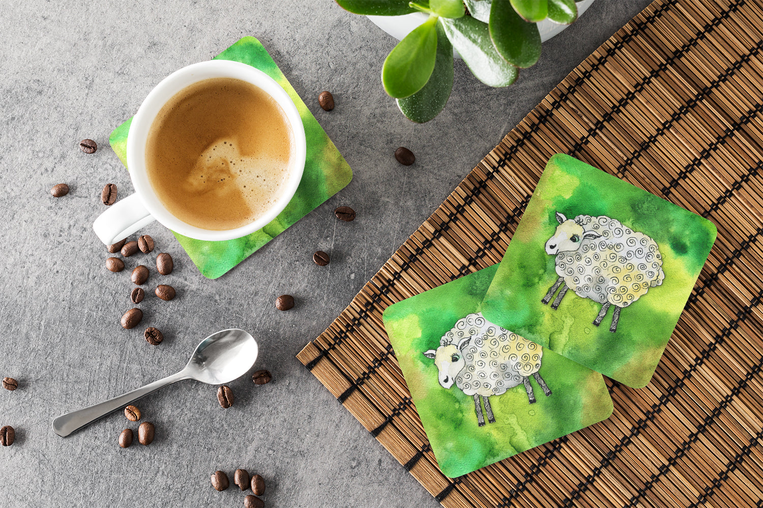 Irish Sheep Foam Coasters Set of 4 Cup Coasters for Indoor Outdoor, Tabletop Protection, Anti Slip, Mouse pad Material