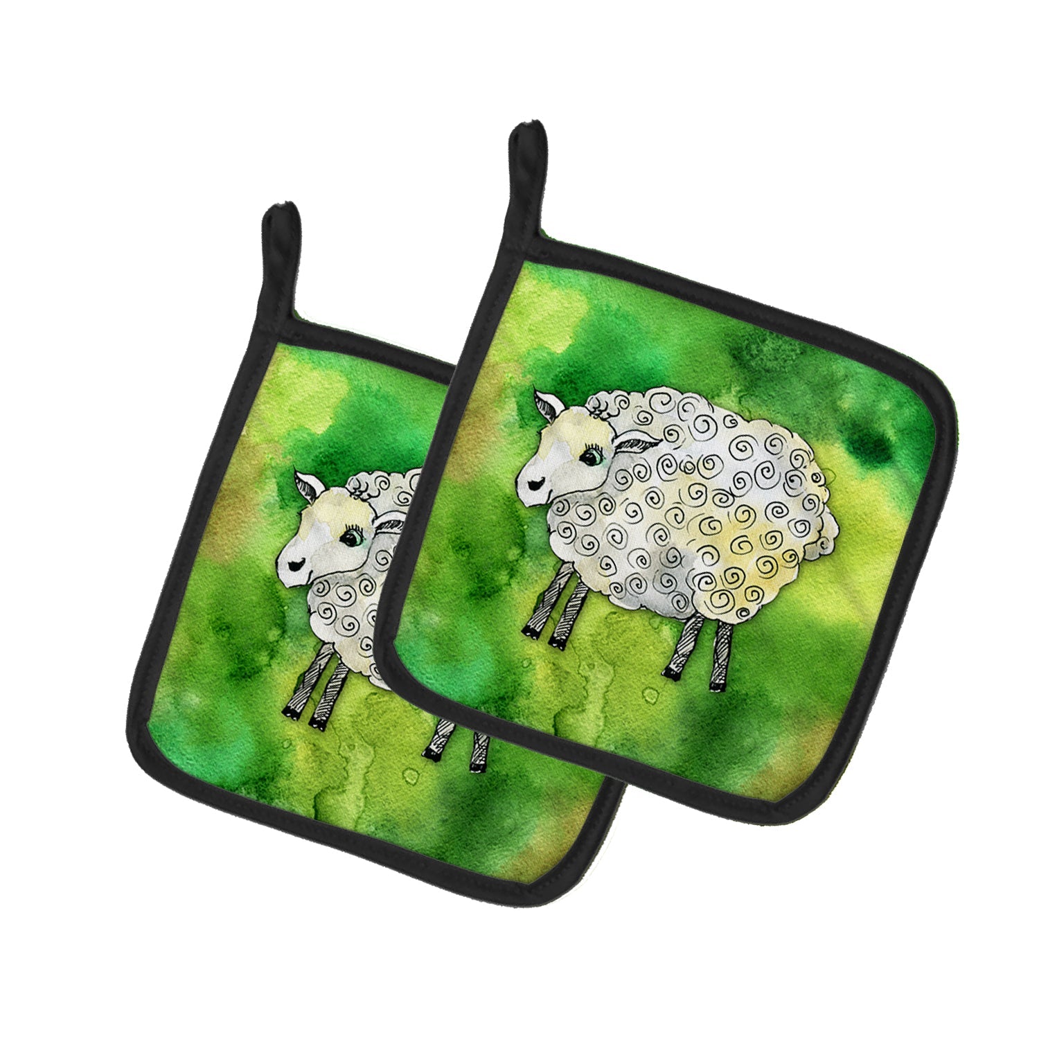 Irish Sheep Pot Holder Set of 2 Heat Resistant Quilted Hot Pads 7.5 x 7.5 Inch, Insulated Kitchen Trivets for Cooking & Baking