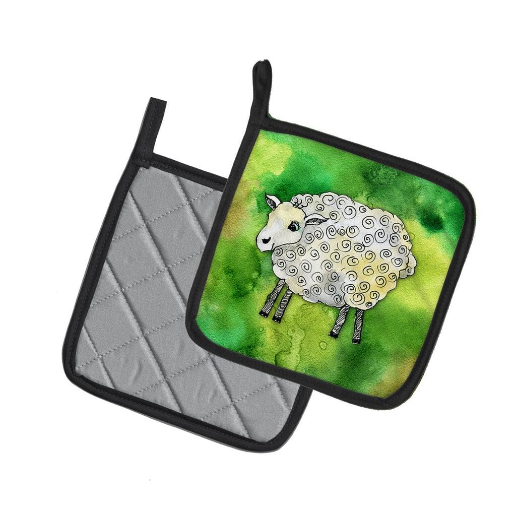 Irish Sheep Pot Holder Set of 2 Heat Resistant Quilted Hot Pads 7.5 x 7.5 Inch, Insulated Kitchen Trivets for Cooking & Baking