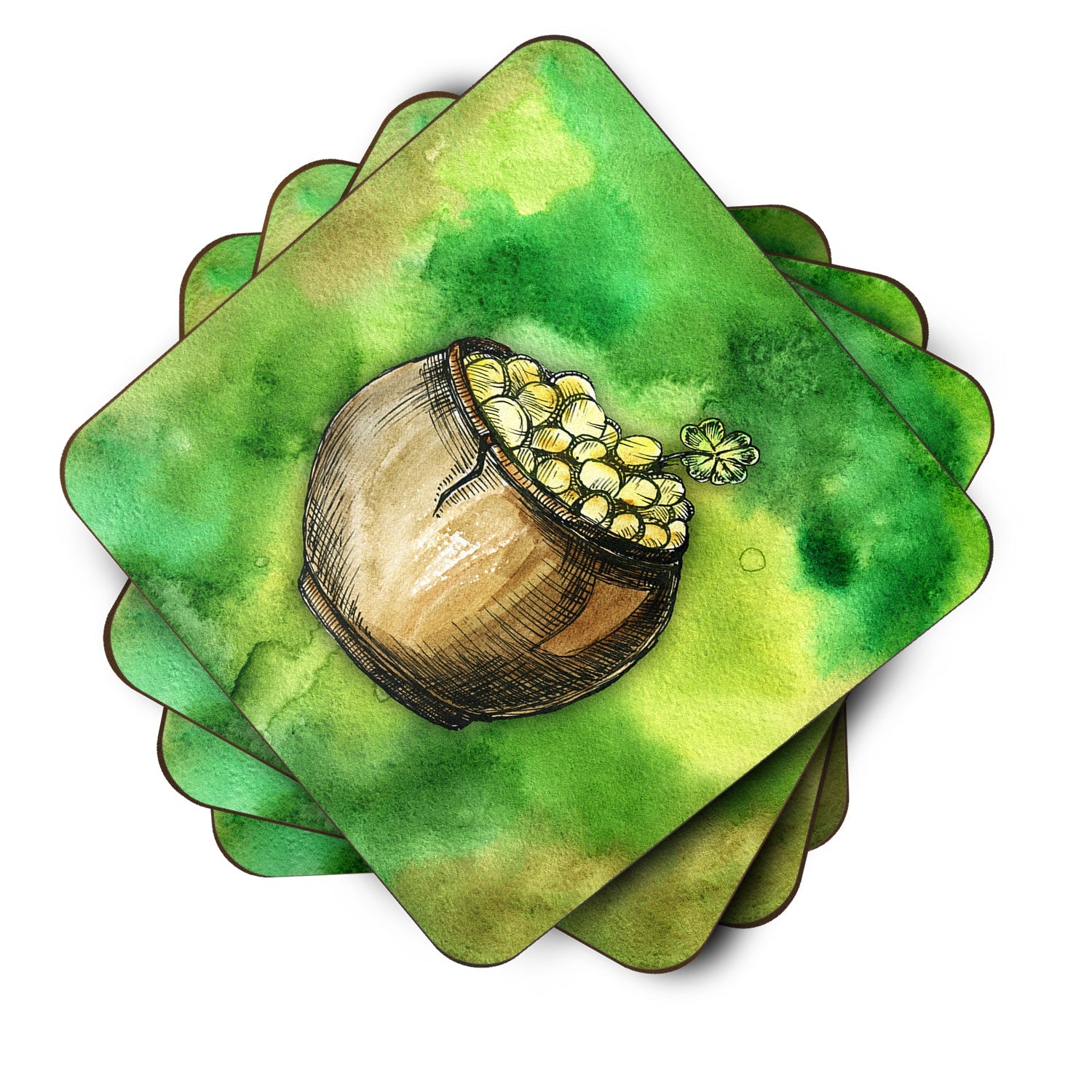 Irish Pot of Gold Foam Coasters Set of 4 Cup Coasters for Indoor Outdoor, Tabletop Protection, Anti Slip, Mouse pad Material