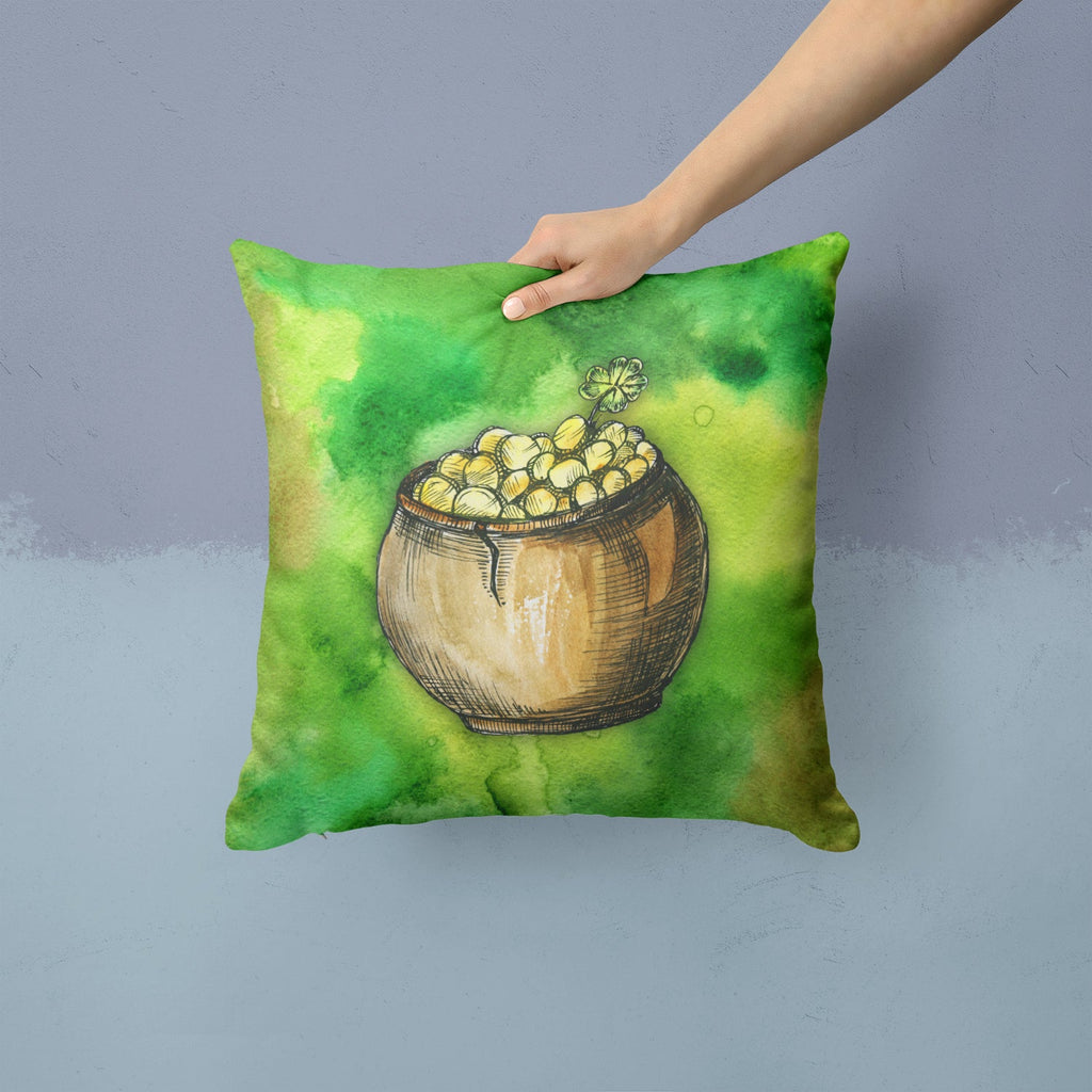 Irish Pot of Gold Decorative Throw Pillow 14x14 Indoor Outdoor Accent Cushion, Fabric Cover with Insert for Sofa, Bed, Porch & Living Room