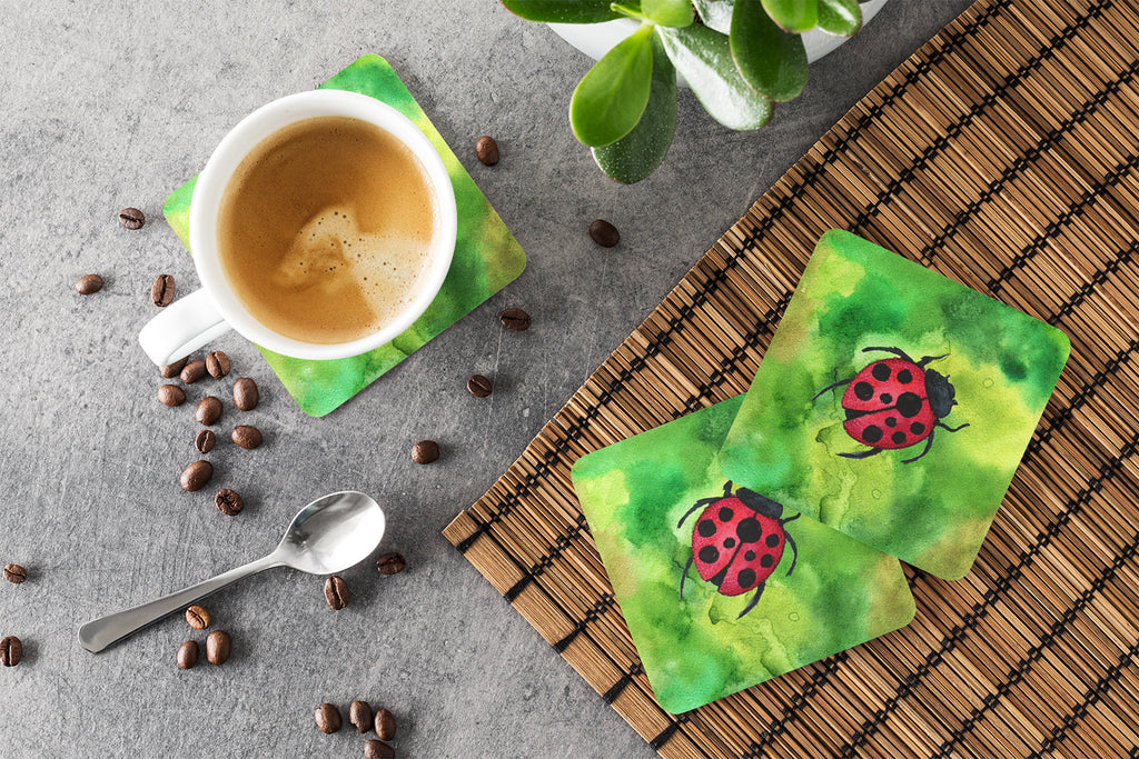 Irish Lady Bug Foam Coasters Set of 4 Cup Coasters for Indoor Outdoor, Tabletop Protection, Anti Slip, Mouse pad Material