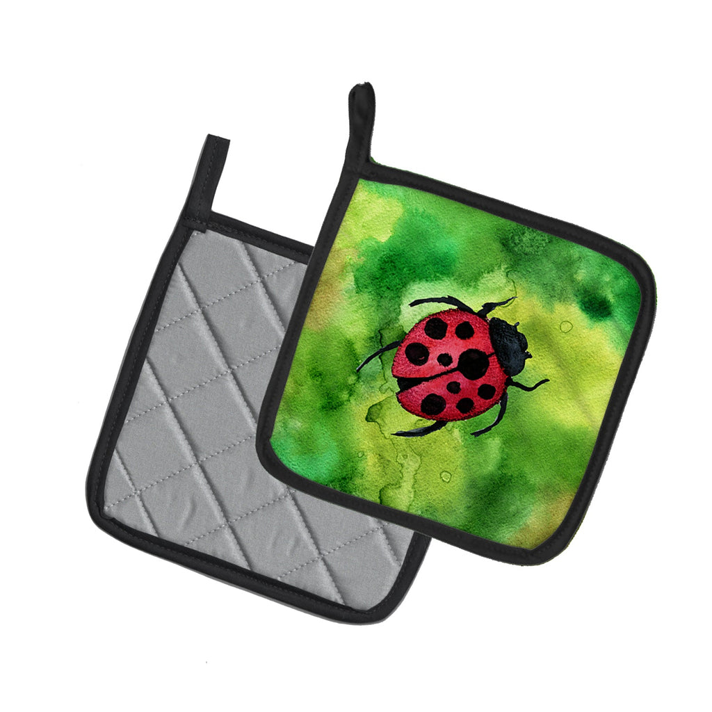 Irish Lady Bug Pot Holder Set of 2 Heat Resistant Quilted Hot Pads 7.5 x 7.5 Inch, Insulated Kitchen Trivets for Cooking & Baking