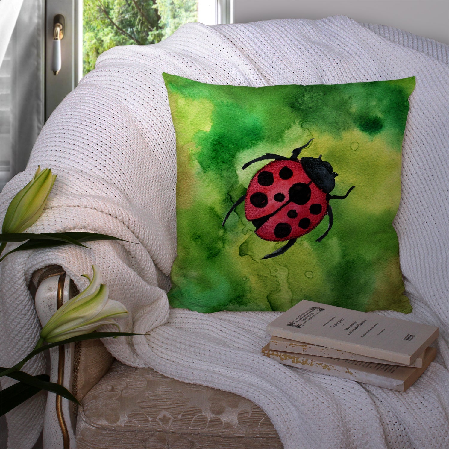 Irish Lady Bug Decorative Throw Pillow 14x14 Indoor Outdoor Accent Cushion, Fabric Cover with Insert for Sofa, Bed, Porch & Living Room