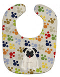 Pawprints Pug Cream Baby Bib Easy-Clean Baby Bib Baby Feeding Accessory Baby Mealtime Essential, 10 x 13, Multicolor