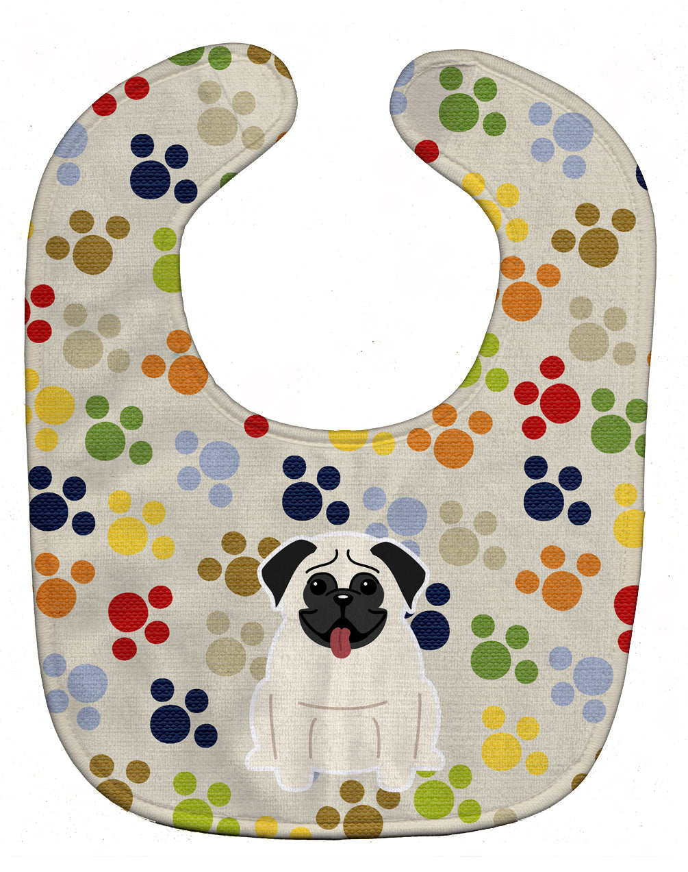 Pawprints Pug Cream Baby Bib Easy-Clean Baby Bib Baby Feeding Accessory Baby Mealtime Essential, 10 x 13, Multicolor