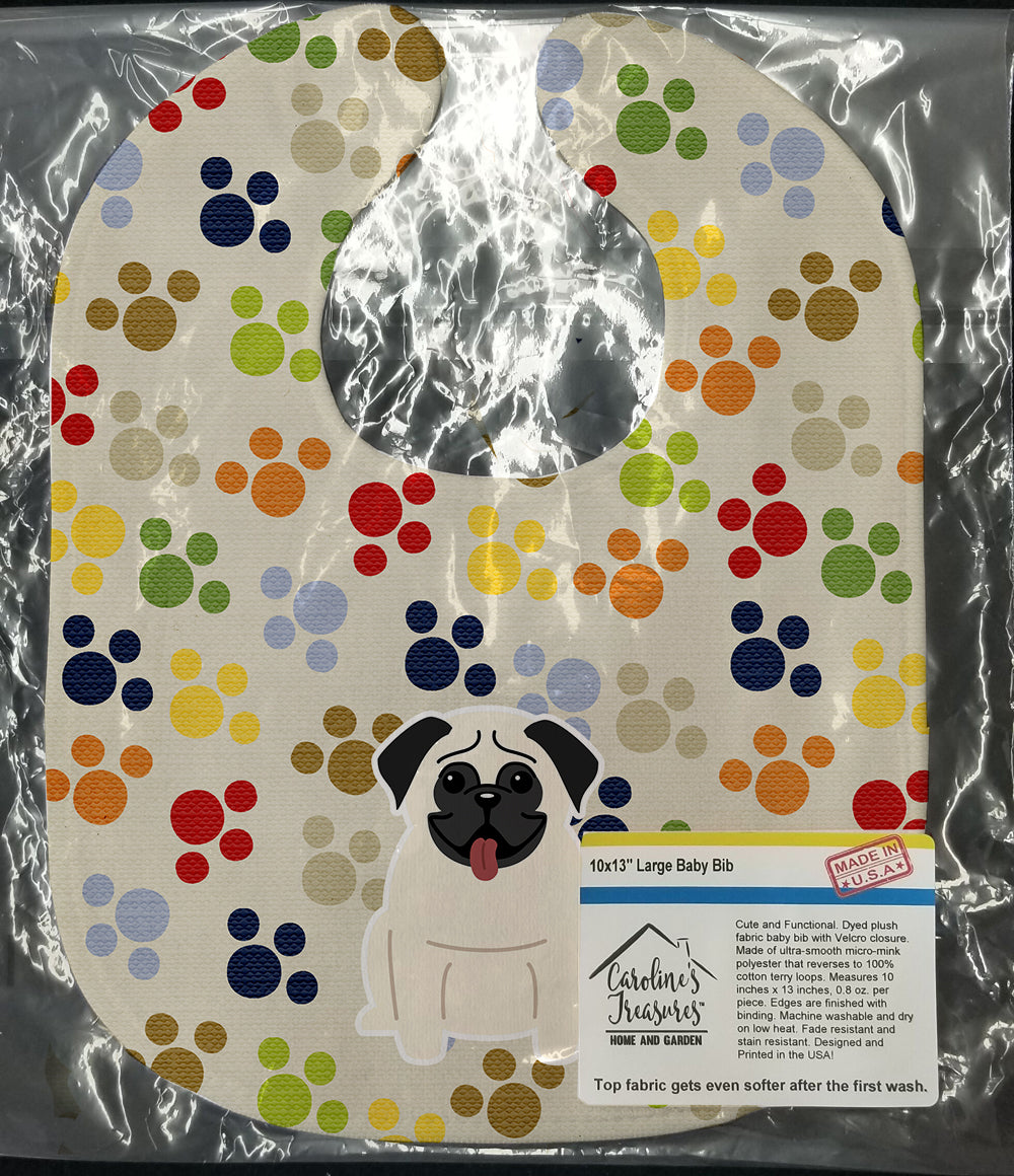 Pawprints Pug Cream Baby Bib Easy-Clean Baby Bib Baby Feeding Accessory Baby Mealtime Essential, 10 x 13, Multicolor