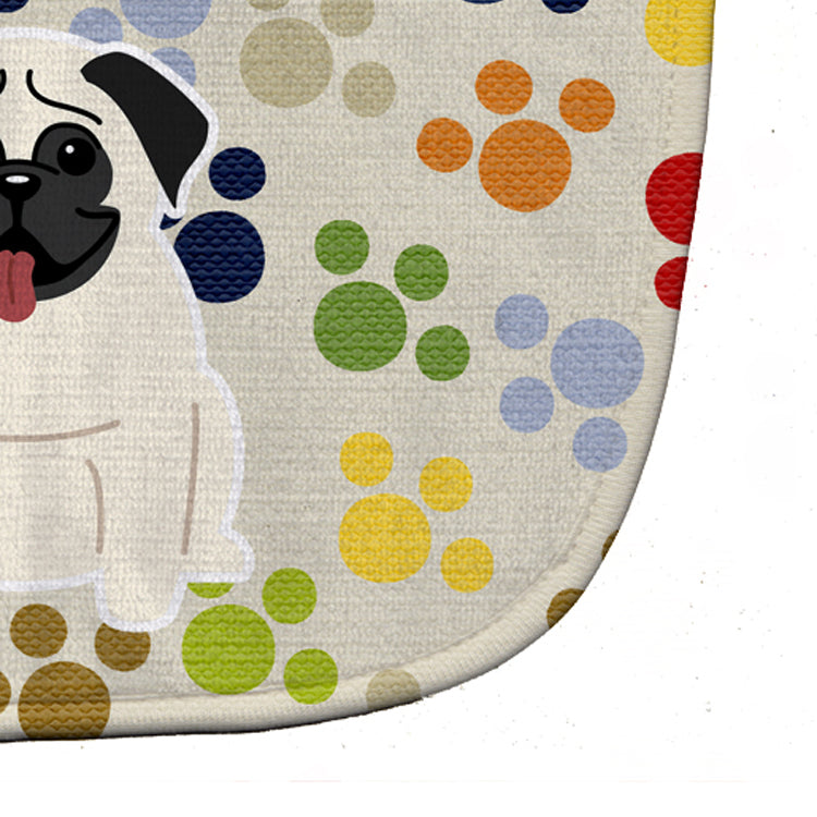 Pawprints Pug Cream Baby Bib Easy-Clean Baby Bib Baby Feeding Accessory Baby Mealtime Essential, 10 x 13, Multicolor