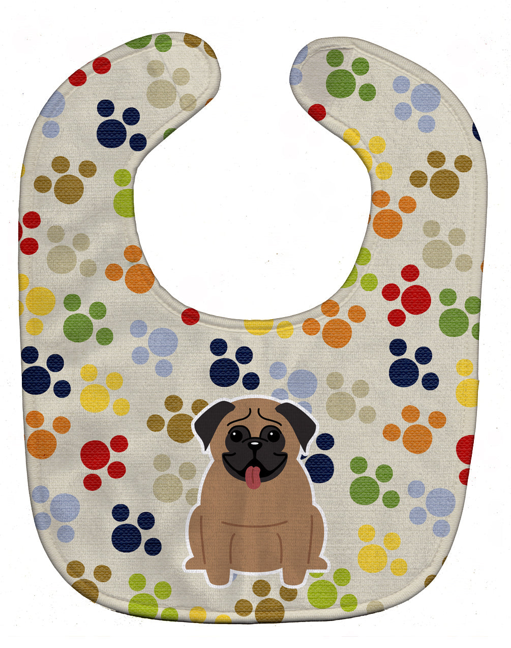 Pawprints Pug Brown Baby Bib Easy-Clean Baby Bib Baby Feeding Accessory Baby Mealtime Essential, 10 x 13, Multicolor